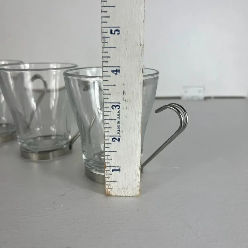 Vintage Bormioli Rocco Vitrosa Cappuccino Cups Wire Handle Tempered Glass Italy